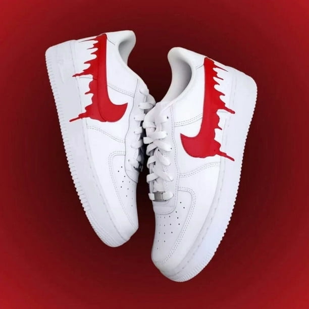 Air Force 1 Custom White Shoes 'Blood Red Dripping Swooshes' Urban Style Artwork