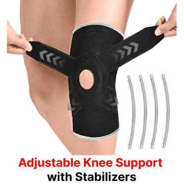 Adjustable Compression Knee Support with Stabilizers， Knee Brace for Meniscus Tear ，Knee Pain Relief - Black/Gray – One Size