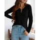 thumbnail image 3 of Remera PRETTYGARDEN Mujer Cuello en V Manga Larga Tejido Waffle Negra Talle S, 3 of 6