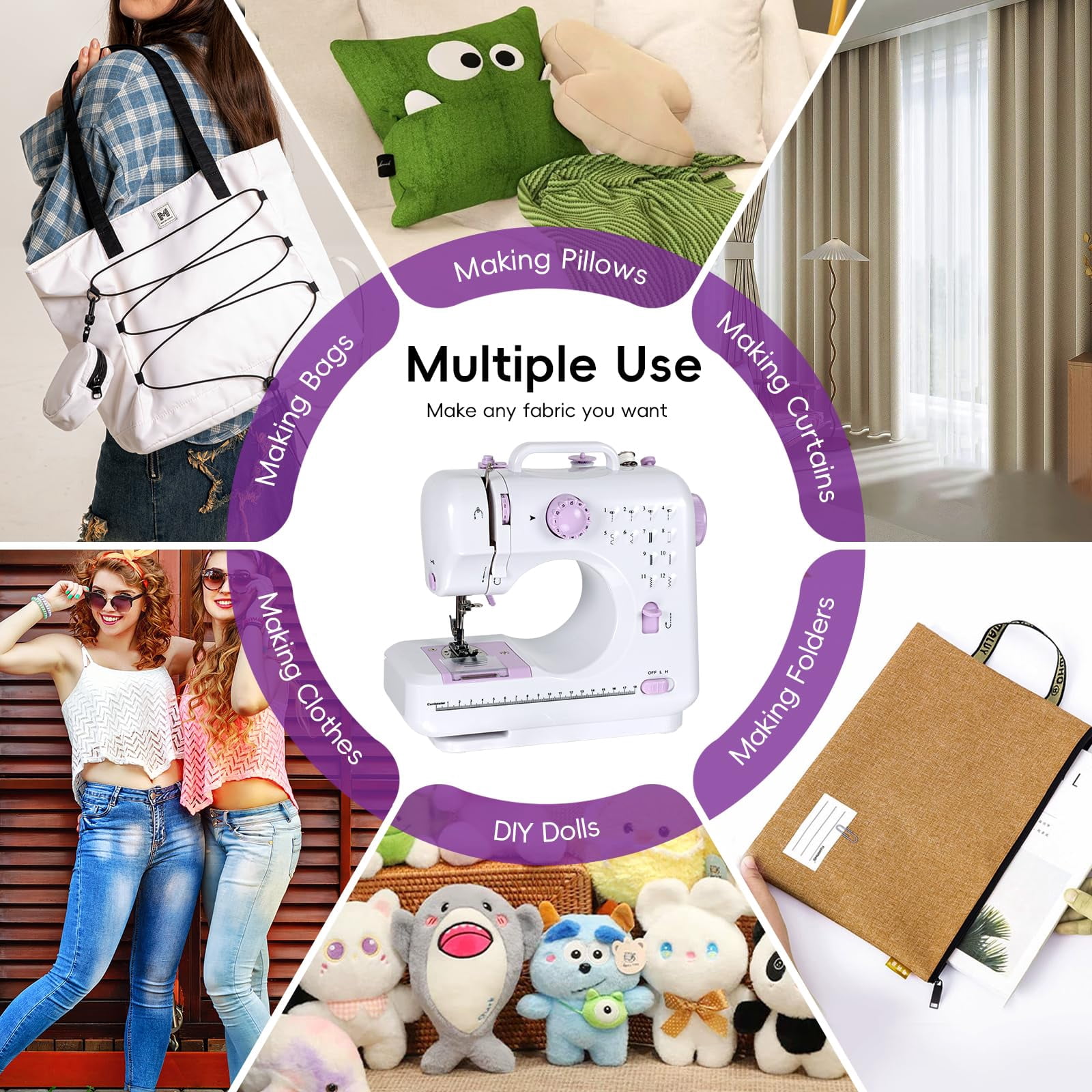 Sewing Machine for Beginners, Mini Sewing Machine Built-in 12 Stitches, 13 Replaceable Presser Feet, Extension Table, Light, Reverse Sewing, 2 Speed Foot Pedal, Portable Sewing Kit
