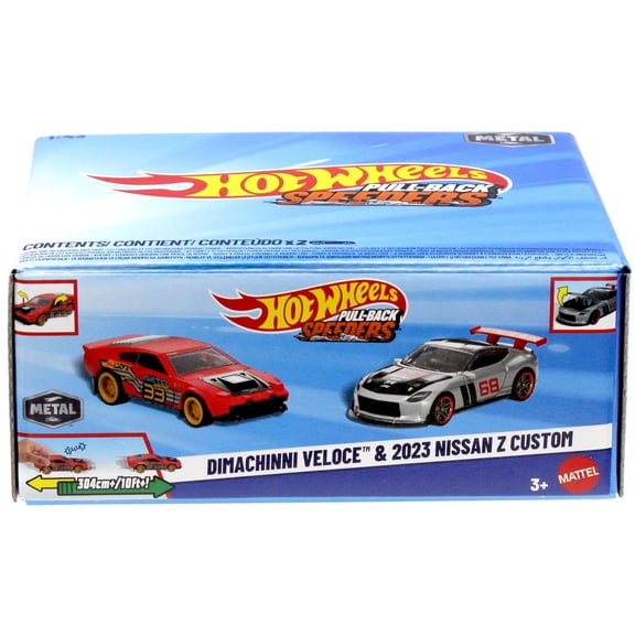 Hot Wheels Pull-Back Speeders DiMachinni Veloce & 2023 Nissan Z Custom Diecast Pull-Back Car 2-Pack