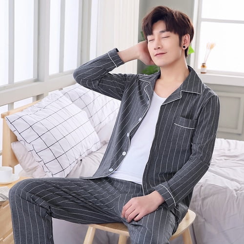 Mens Designer Pajamas for Men Sleepwear Set Pijama Set Long Sleeve Sleep  Tops Trousers Sleep Wear Autumn Men Cotton Pajama Set