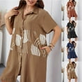 thumbnail image 7 of Women's Plus Buttons Blouses Short Sleeve Lapel V Neck Loose Casual Shirts Oversize Cotton Linen Blouses Summer Blue,3XL, 7 of 7