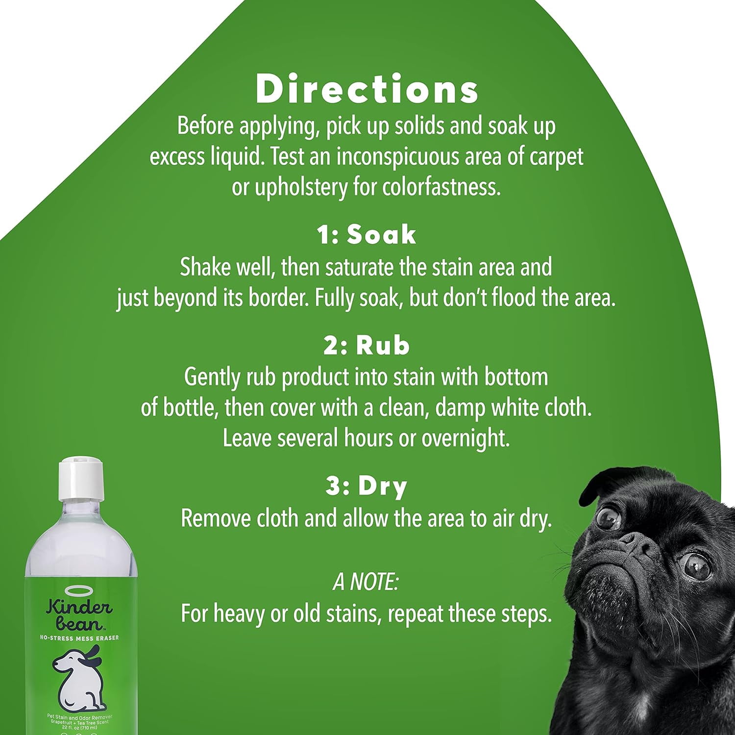 Kinderbean Dog & Cat Urine Stain and Odor Eliminator for Carpet, Upholstery, Hard Floors - 2-Pack 24 oz., Grapefruit Tea Tree Scent, Enzyme Bio-Active Formula with Squeeze and Spray Top