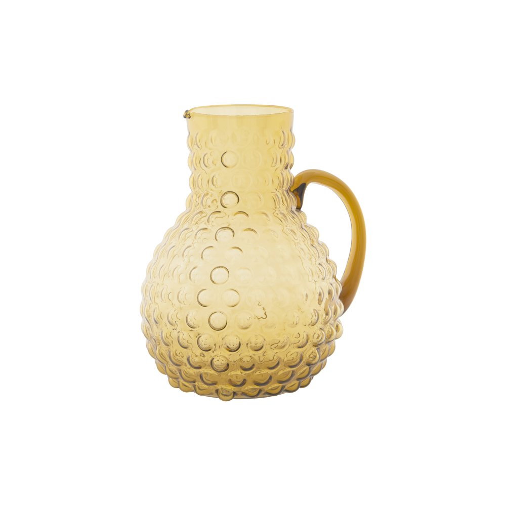 Large Transparent Amber Hobnail Glass Pitcher