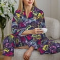 thumbnail image 6 of Lsque Retro Cassette Music Pattern Long Sleeve Pajama Set for Women - Soft 2-Piece Sleepwear and Loungewear Set with Pockets, Comfy Nightwear-Large, 6 of 7