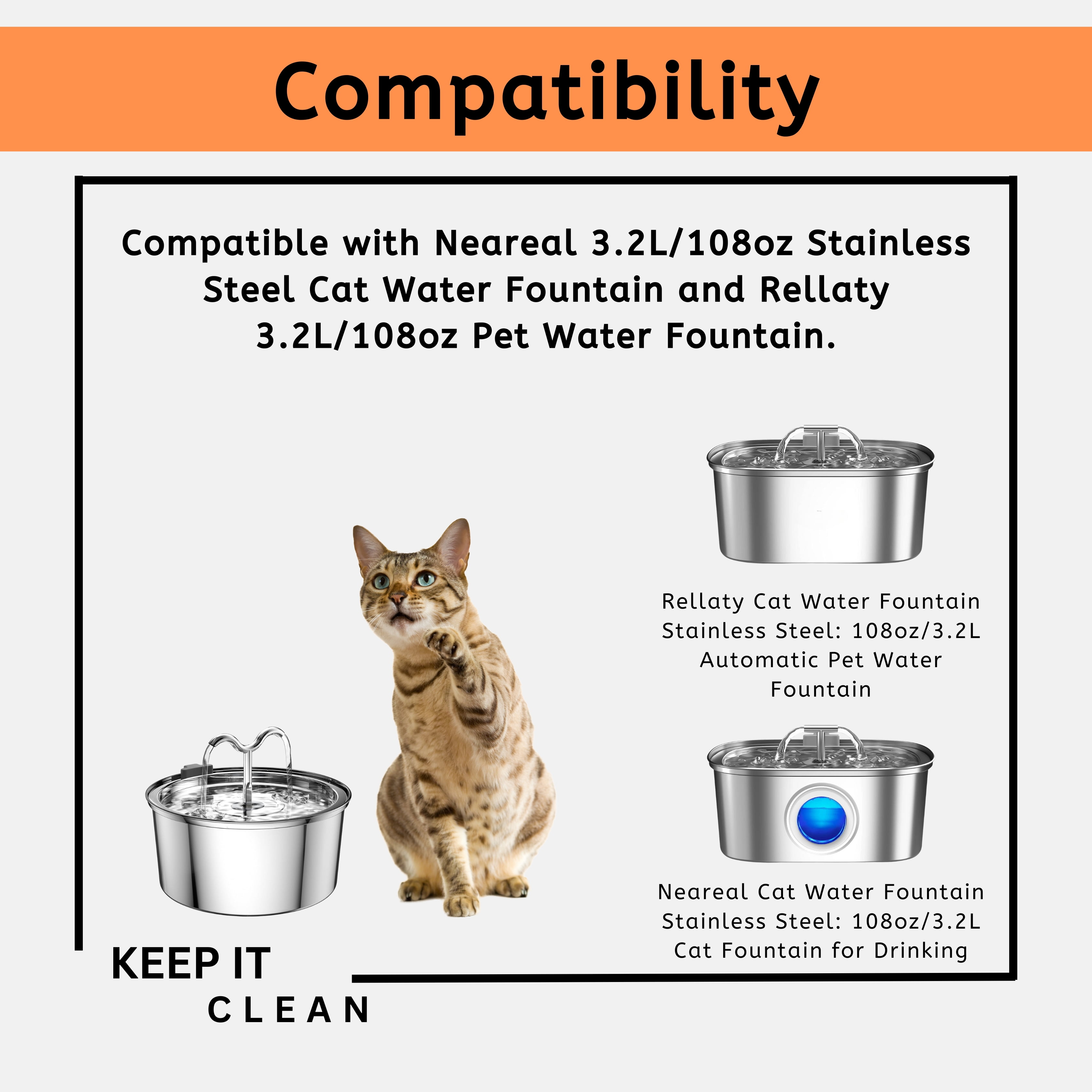 Nispira Cat Water Fountain Filter Replacement Filters for Rellaty and Neareal 108oz/3.2 Automatic Pet Water Fountain, 24 Packs