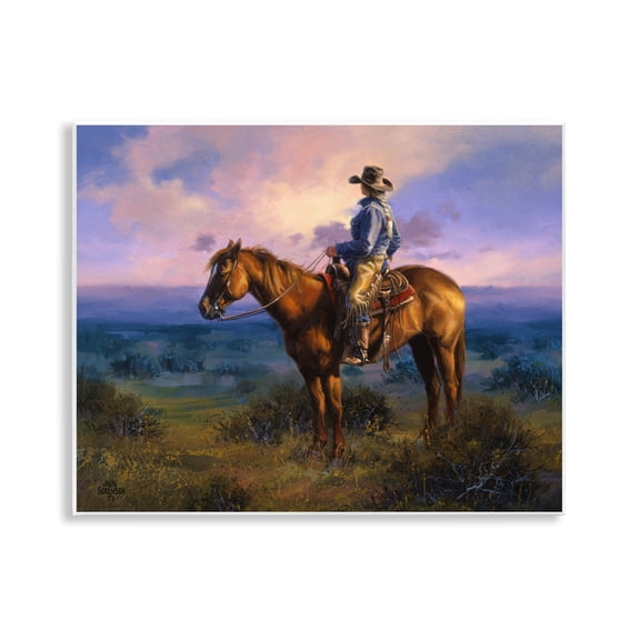 Stupell Industries Cowgirl & Horse at Sunset Landscape & Nature Painting Unframed Art Print Wall Art, 14 x 11