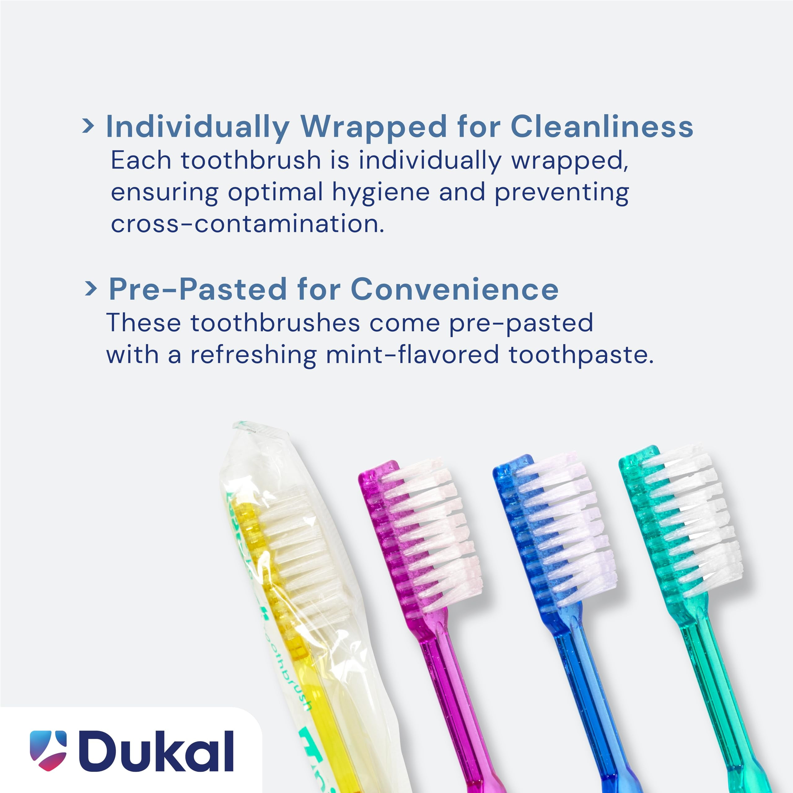 Unipack FastBrush Pre-Pasted Disposable Toothbrush, Soft Bristles, Adult Use, Xylitol, 100 Pack