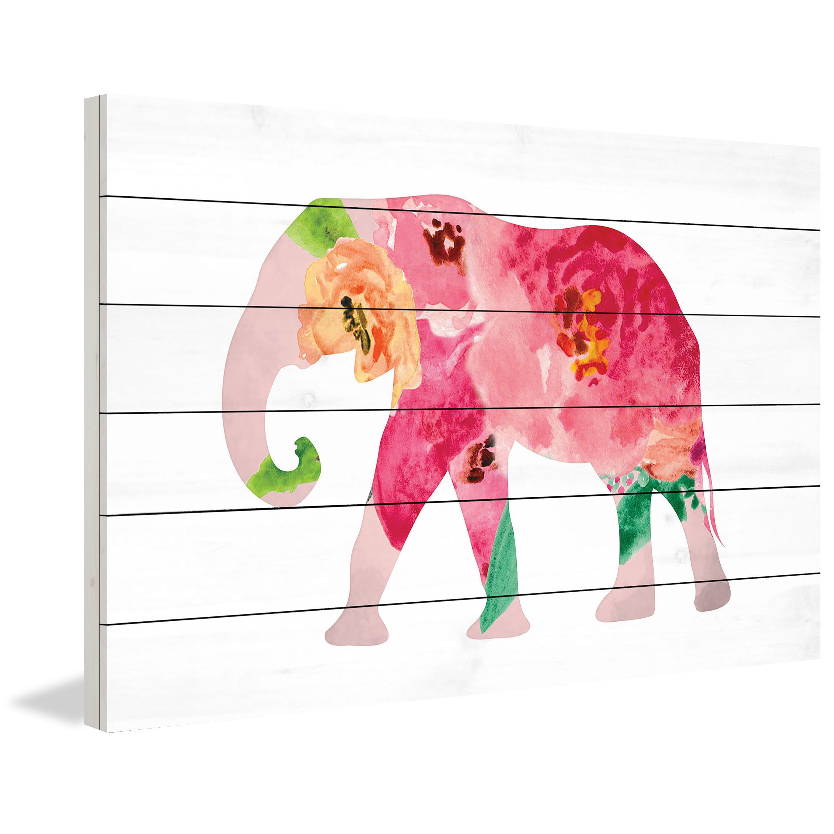 MARMONT HILL  - 'Floral Elephant' by Diana Alcala Painting Print on White Wood - Multi-Color 36 x 24