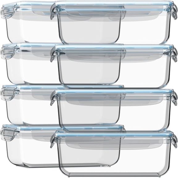 Razab Glass Food Storage Containers with Lids 30 Oz 16 Pc (Set of 8) Airtight Large Reusable Leak Proof BPA Free Food Prep Containers Freezer to Oven Safe
