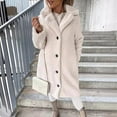 thumbnail image 4 of Winter Women Jacket Thick Fleece Turn-down Collar Long Sleeves Button-down Solid Color Mid Length Heat Retention Outdoor Coat, 4 of 8
