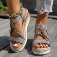 thumbnail image 2 of Rokment Women's Ethnic Beaded Platform Wedge Sandals Boho Beach Woven Open Toe Espadrilles Chunky High Heels Slingback Dressy Summer Shoes Blue Size 6.5, 2 of 6