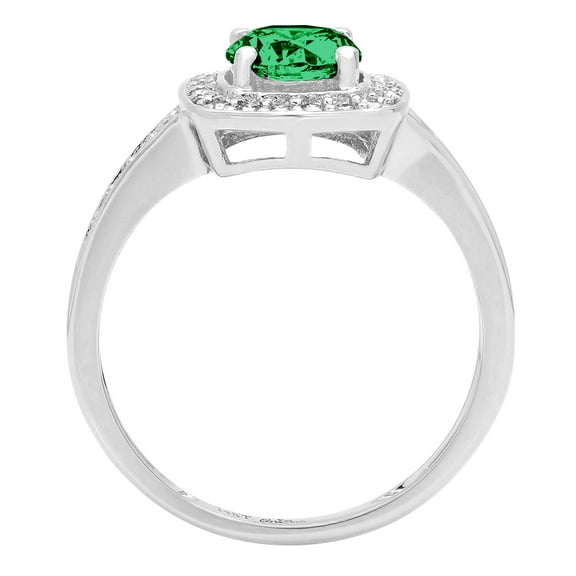 1.335 ct Round Cut Simulated Emerald Solitaire with Accents Engagement Ring for Women in 18K White Gold