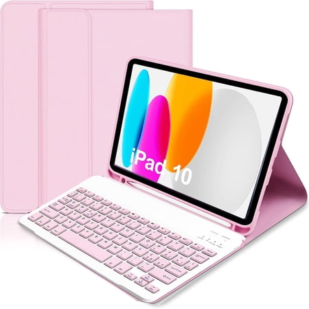 for iPad 11th/10th Generation Case with Keyboard 11 inch/10.9 inch 2025 A16 2022 with Pencil Holder, Magnetic Detachable Wireless Bluetooth Folio Stand Rechargeable Keyboard Cover (Pink)
