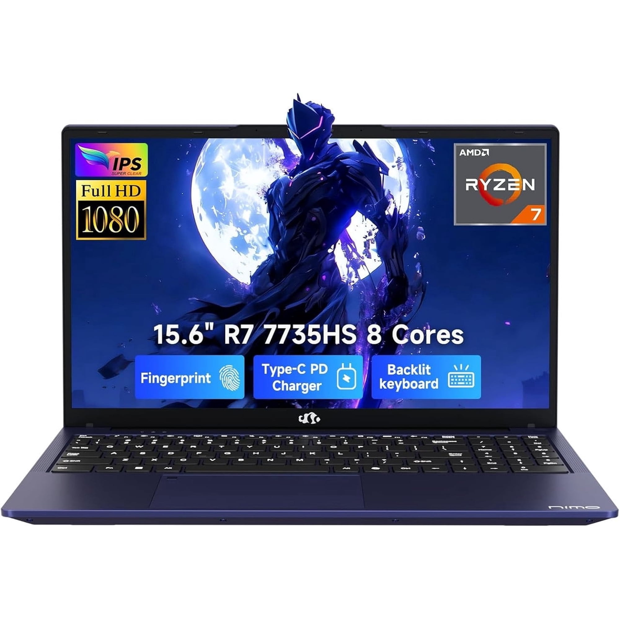 NIMO 2026 15.6" Laptop, AMD R7 7735HS Up to 4.75GHz, Beat i7-12650H) 16GB DDR5 RAM 512GB SSD Gaming Laptop with Radeon 680M GPU,FHD Display, 180° View, Backlit KB, Type C