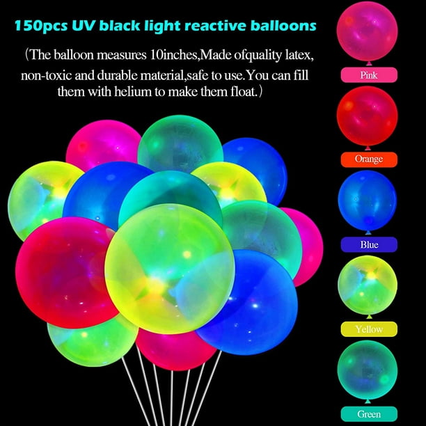 150 Pièces Ballons Néon UV, 12 Pouces Blacklight Glow Party Ballons 5  Couleurs Néon Fluorescent Ballons pour Blacklight Party, Anniversaire,  Fournitures de Mariage 