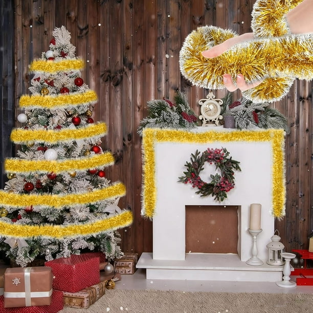 Guirnaldas navideñas de 1,9 m | Serpentinas de aluminio gruesas y finas para decorar el árbol de Navidad | Guirnalda de plástico reutilizable en dorado, morado, azul, verde y verde militar