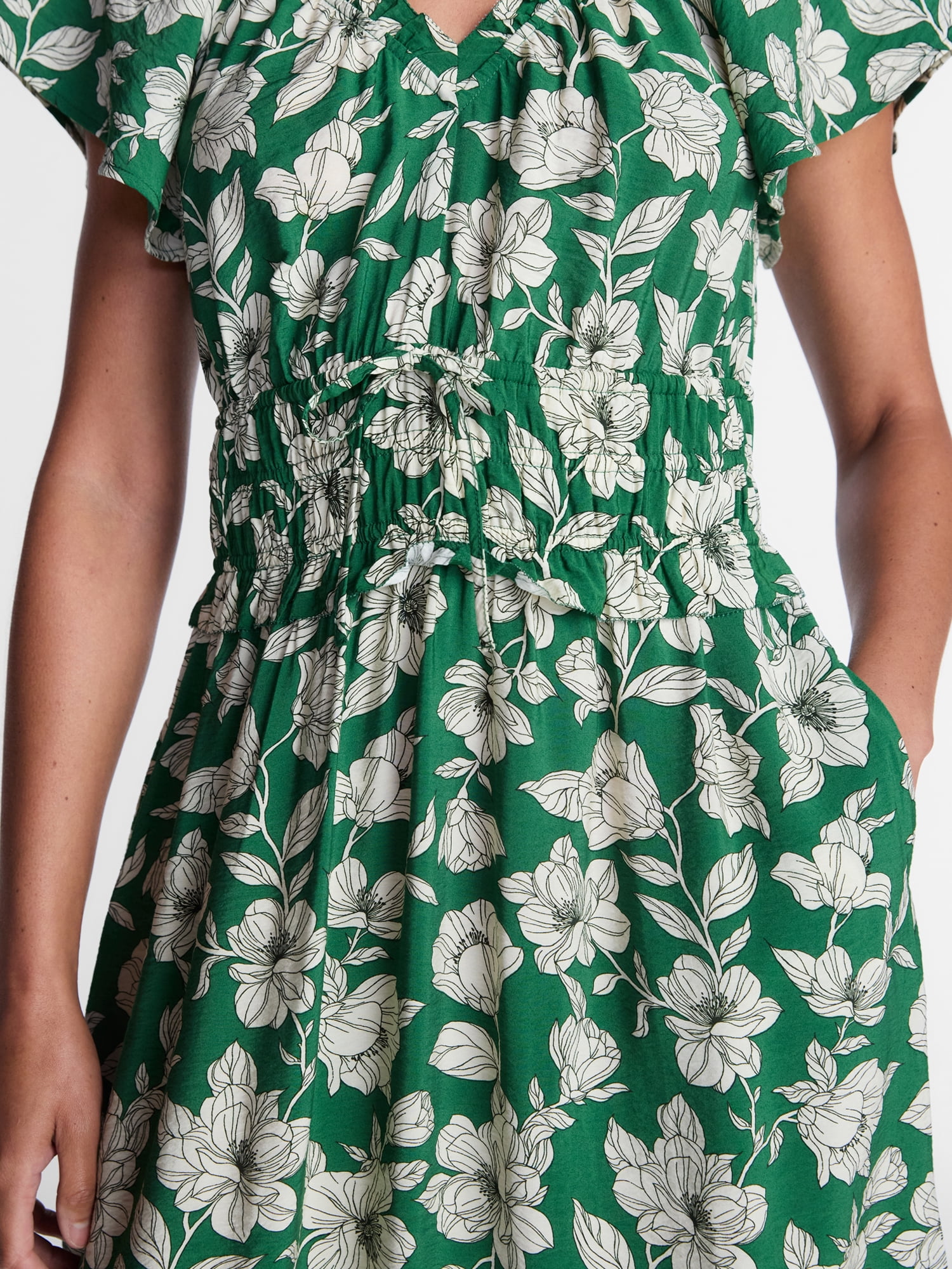 Time and Tru Women's Tiered Midi Dress with Flutter Sleeves, Sizes XS-XXXL