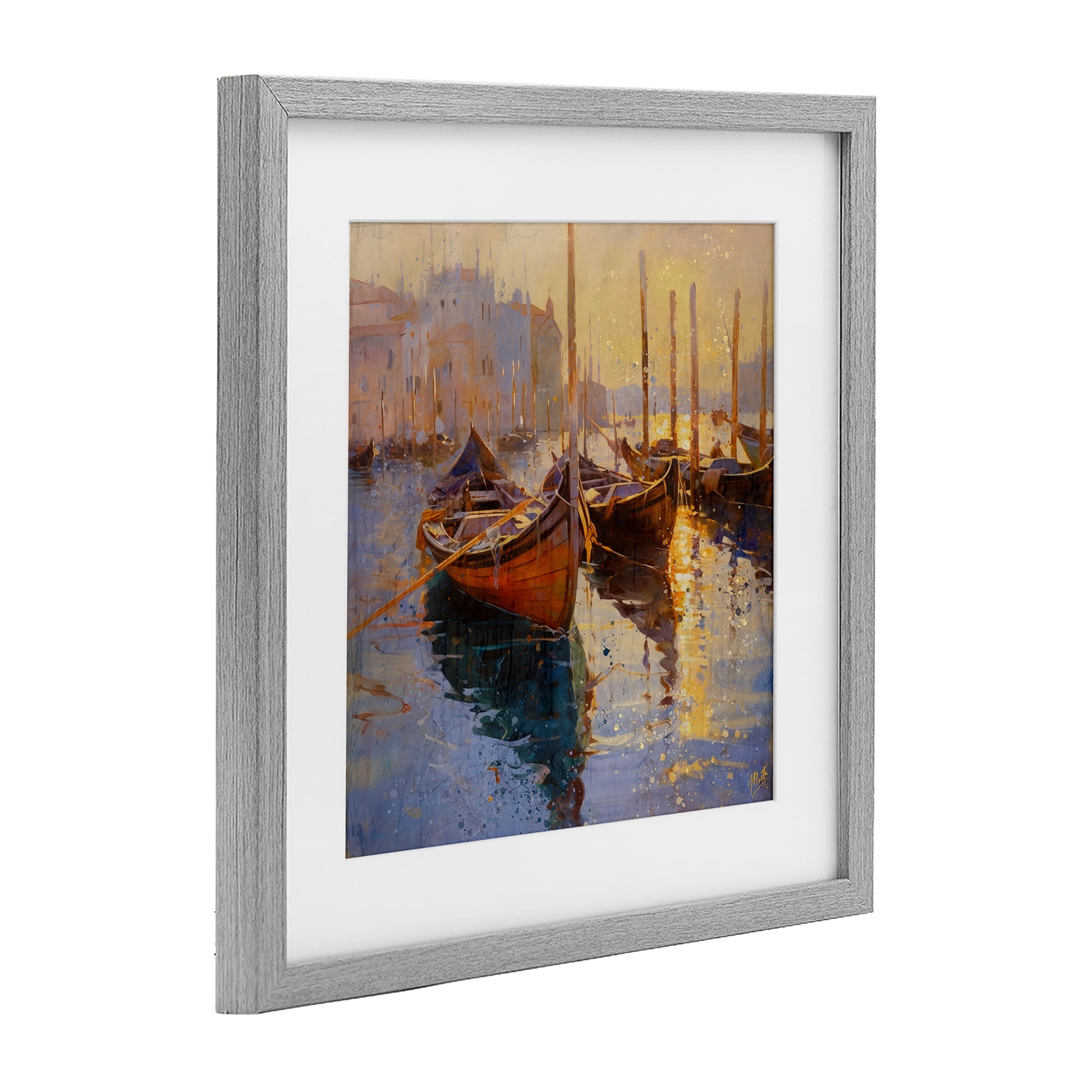 Stupell Industries Speckled Venice Boats Gray Framed Print Under Glass, design by Marta Wiley