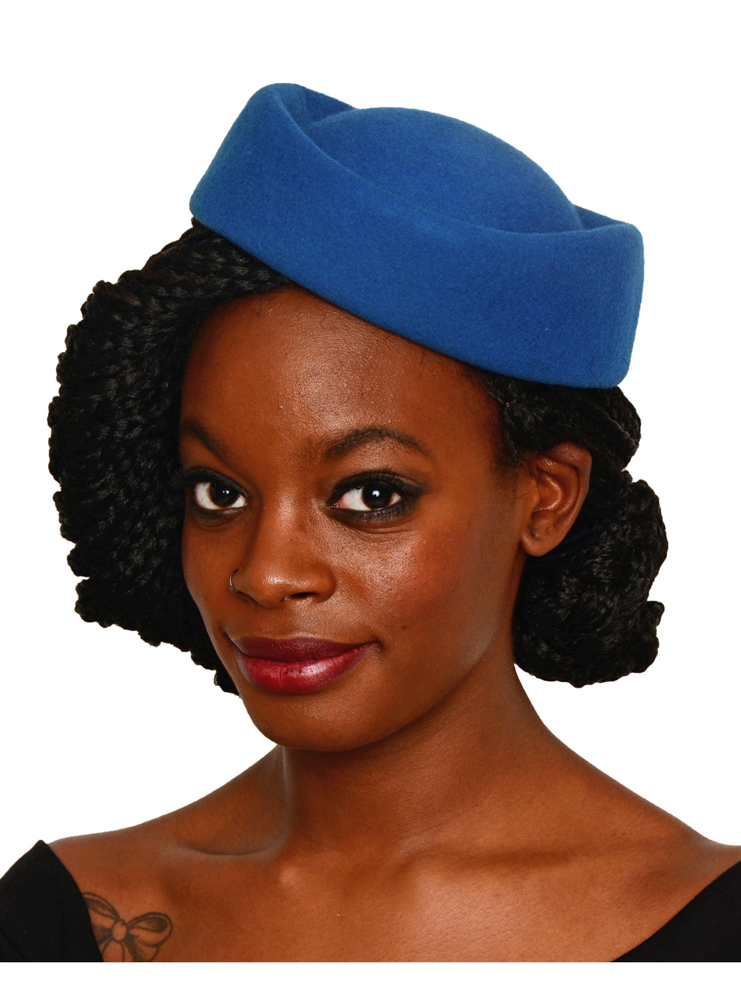 Stewardess Style Oval Royal Blue Pillbox Hat Cocktail, Party, Wedding
