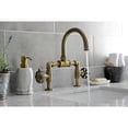 thumbnail image 4 of Kingston Brass KS2173RX Belknap Industrial Style Wheel Handle Bridge Bathroom Faucet with Pop-Up Drain, Antique Brass, 4 of 7