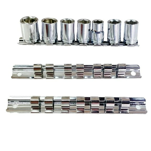 3 Pieces 3/8 inch Drive Heavy Duty Chrome Plated Rail Socket Holder Organizer