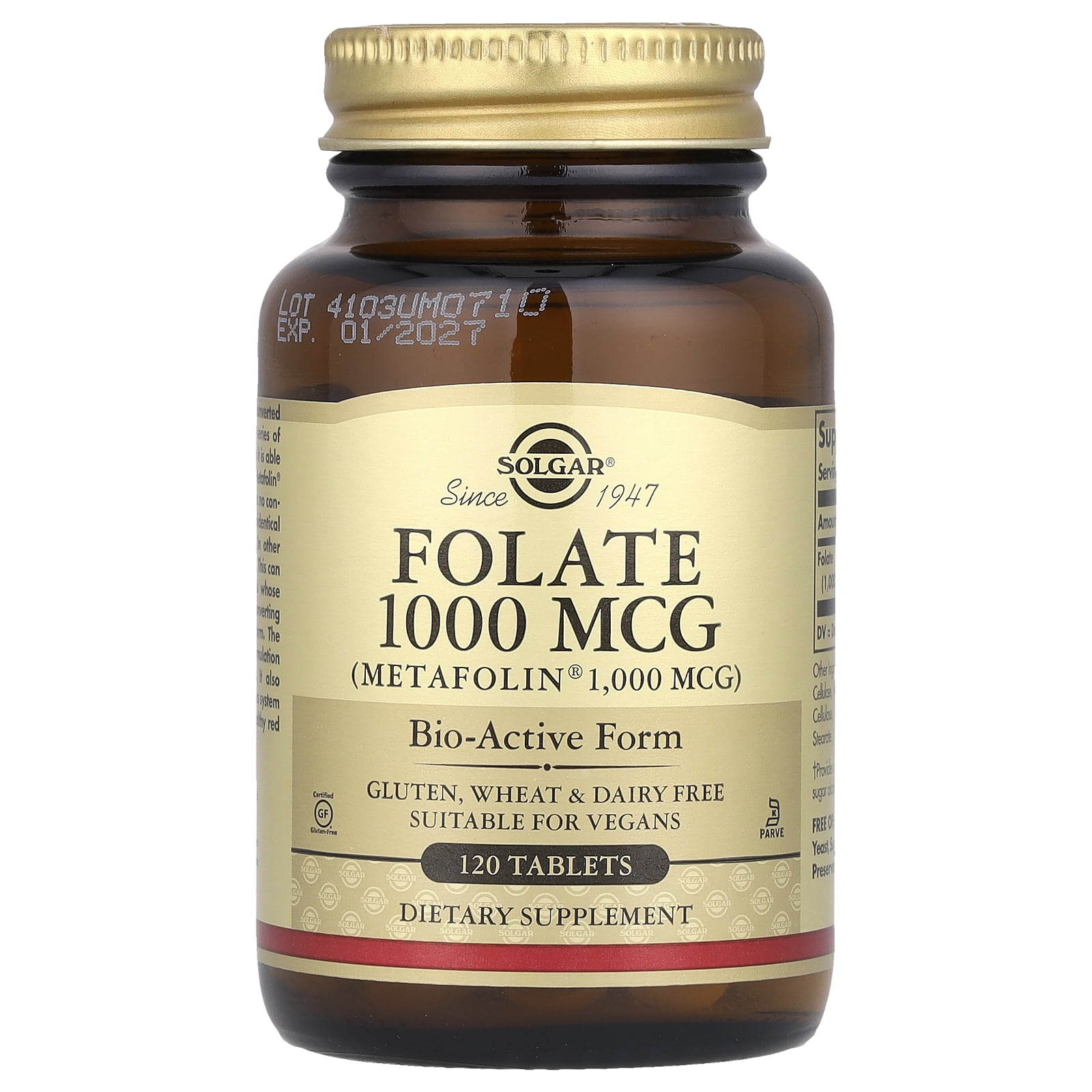 Solgar Folate 1000 mcg (as Metafolin) Tablets, 120 Ct