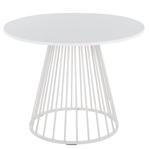 White Modern Round Dining Table with Metal Base, 4 Seater Glamorous Contemporary Design for Dining Room