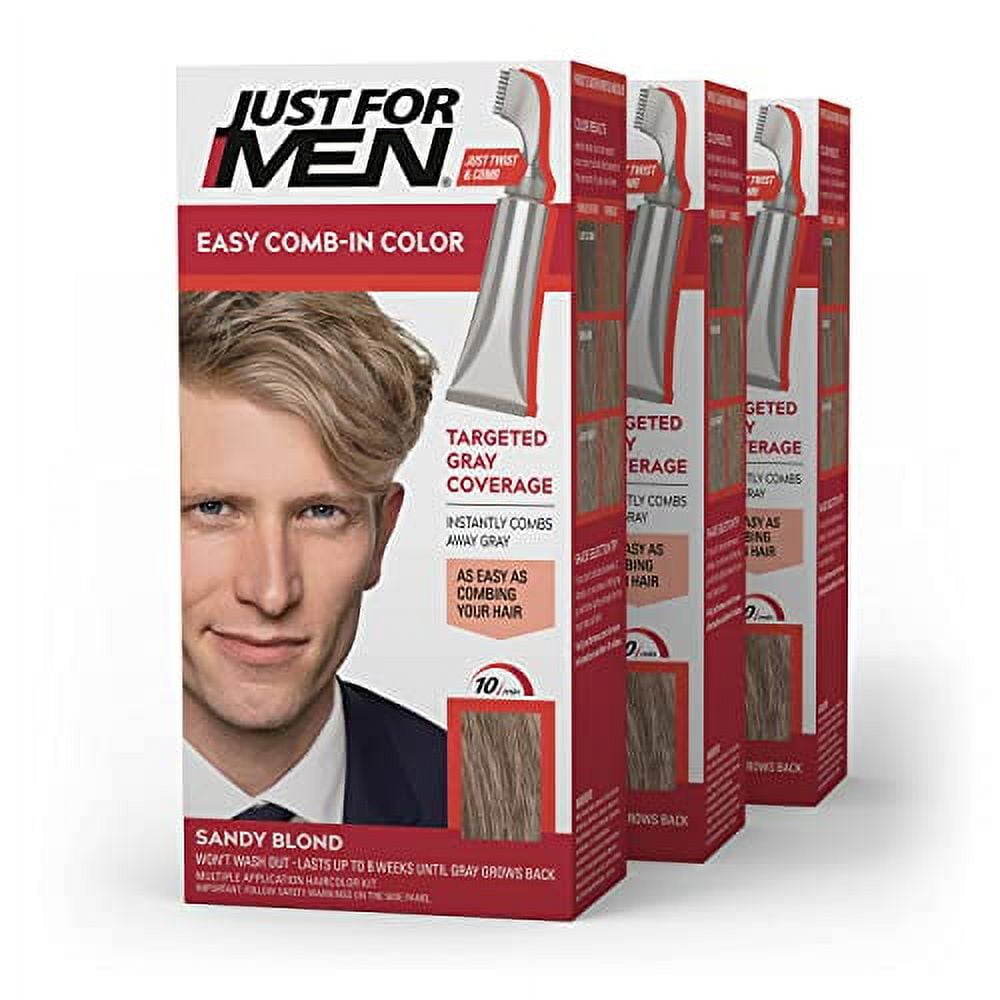 Just For Men Easy Comb-In Color Mens popular Hair Dye, Sandy Blond, A-10, Pack of 3