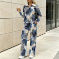 thumbnail image 4 of Lounge Sets for Women Sweatsuits 2 Piece Matching Set, 4XL, Fall Winter Fashion Outfits, Long Sleeve Sweatshirt, Wide Sweatpants, Travel Airport Tracksuit, Navy Golden Branch, 4 of 7