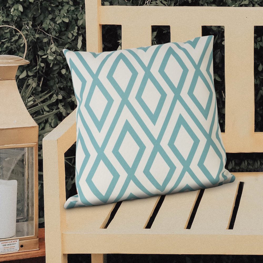 Harlow Hill Aqua Blue/Off-White Geometric Contemporary Recycled P.E.T. Throw Pillow Cover, 20" x 20"