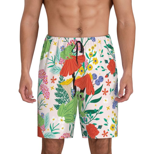 Fotbe Mushroom and Frogs Pantalones Cortos de Pijama para Hombre, Ropa de Dormir, Pantalones de Pijama Cortos para Hombre-X-Large
