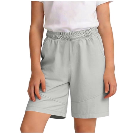 Eltusu Girls Athletic Shorts Knee Length Solid Color Elastic Waist Active Performance Workout Shirts Gray Size 5-6 T
