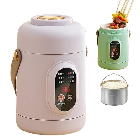 500W Mini Health Pot, 800ML Portable Electric Rice Cooker for Office, Dorm, Home - Stainless Steel Noodle Cooker with 6 Presets, 12H Timer, Khaki