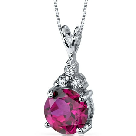 - 2.75 Carat T.G.W. Round Shape Created Ruby Rhodium over Sterling Silver Pendant, 18