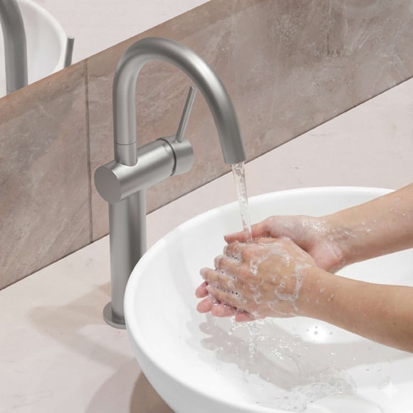 Stylish Single Handle 12-inch Brushed Stainless Steel Vessel Bathroom Faucet B-124S