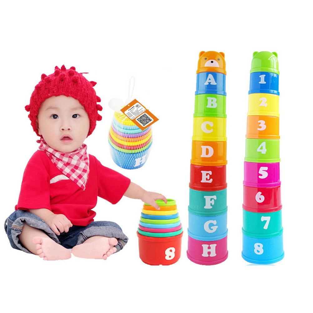 Stack & Nest Plastic Cups Rainbow Stacking Towers Educational Stacking Kids T_ne 