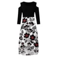 thumbnail image 4 of Fridja Women Round Neck Off Shoulder Floral Printed Strapless Gradient Splicing Long Sleeve Pullover Irregular Hem Party Dress, 4 of 4
