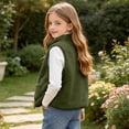 thumbnail image 3 of OGLCCG Girls Sherpa Fleece Vest Kids Full Zip Fuzzy Sleeveless Jacket with Pockets Lightweight Soft Warm Winter Coat(Army Green,8-9 Years), 3 of 8