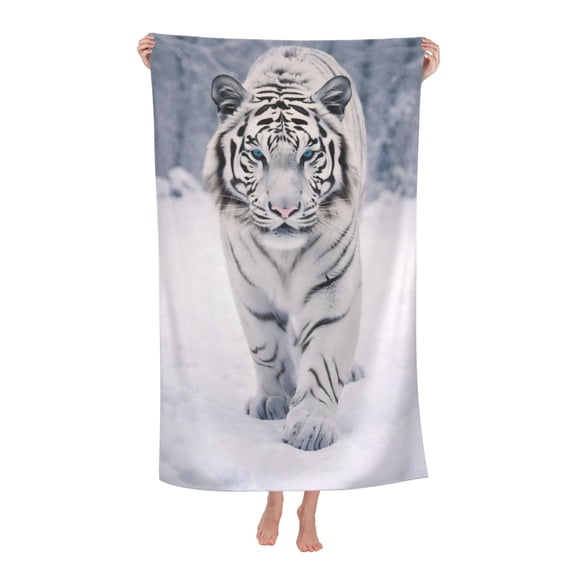 White Tiger Bath Towel Soft and Highly Absorbent for Adults