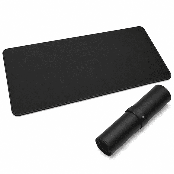 Hemivara PU Leather Desk Pad Protector, 31.5 x 15.7 in Large Mouse Pad Desk Mat with Wrap Strap, Waterproof Non-Slip Office Writing Mat, Black, 1 Pack