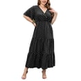 thumbnail image 1 of MAWCLOS Robe Longue pour Femme à Manches Courtes, Robe d'Été, Grande Taille, Maxi, Décontractée, Vacances, Col en V, Noir, TG, 1 of 6