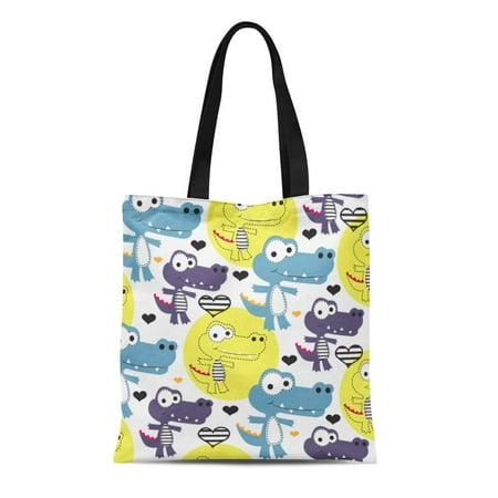 Crocodile Alligator Genuine Leather - ASHLEIGH Canvas Bag Resuable Tote Grocery Shopping Bags Colorful Baby Cute Childish Pattern with Crocodile Cartoon Alligator Tote Bag
