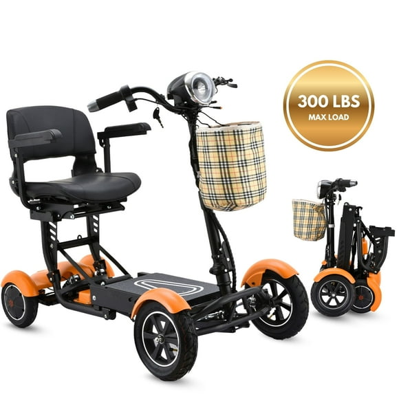 Lightweight Motorized Electric Mobility Scooter - 16" Premium Large Seat Wheelchair w/ Padded Armrests & LED Headlight - Matte Orange