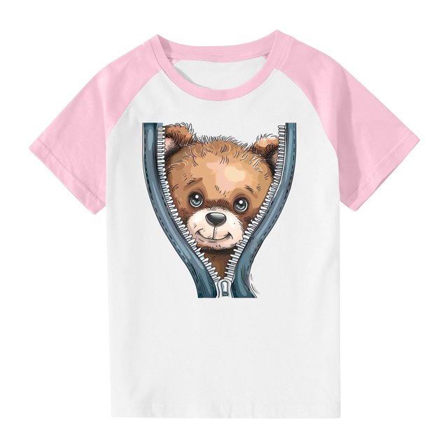 RXIRUCGD 2025 Vêtements d'Été pour Enfants Tout-Petits Garçons Filles Mode Mignon Col Rond Imprimé Manches Courtes Haut