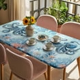 thumbnail image 3 of Coastal Octopus Blue Table Cloths for 6 Foot Rectangle Tables, Summer Beach Nautical Coral Starfish Patio Waterproof Elastic Fitted Tablecloths, Washable Rectangular Table Cover for Camping, 3 of 8
