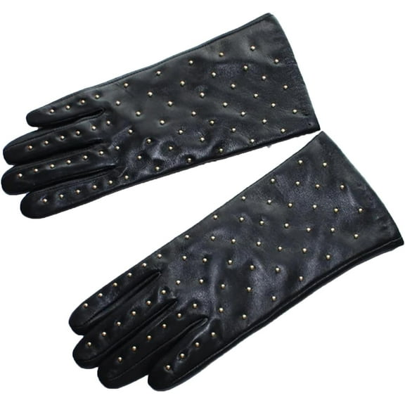 Jtbuh XLY Women's Sheepskin Gloves Leather Fashion Belt Rhinestone Warm fleece Lining Gloves Winter