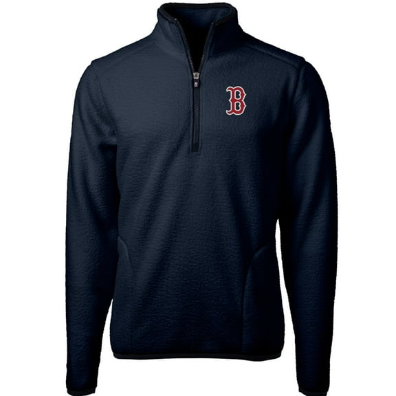 Men's Cutter & Buck Navy Boston Red Sox Cascade Eco Sherpa Fleece Quarter-Zip Pullover Jacket