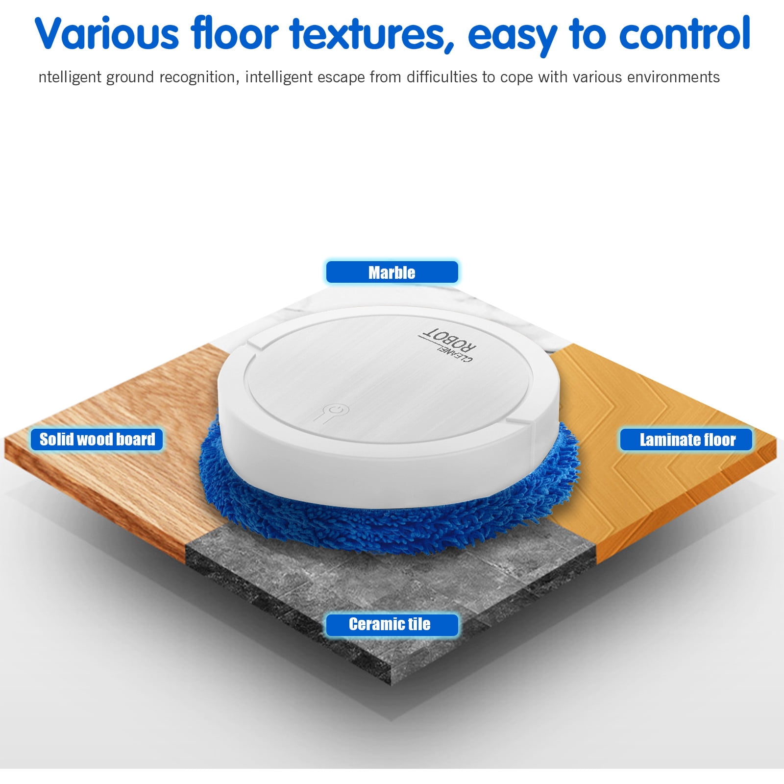 Intelligent Automatic Mopping Robot Wet and Dry Floor Cleaner Silent Mopping Machine for Home with Rotating Brush for Pet Hair and Dust White USB Charging 90-120㎡ Coverage